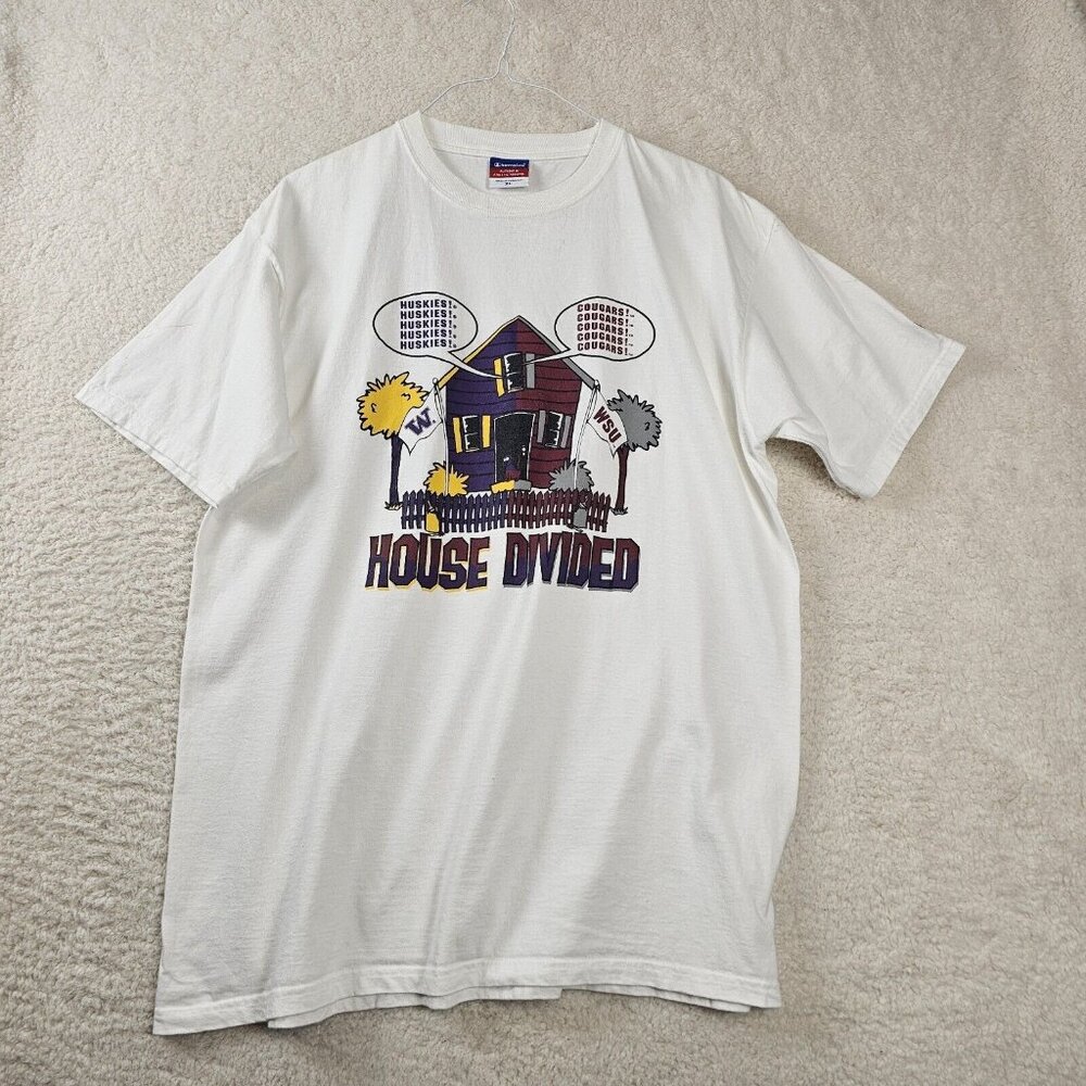 Champion TShirt Unisex Size XL White House Divided Huskies Cougars Apple Cup Y2K